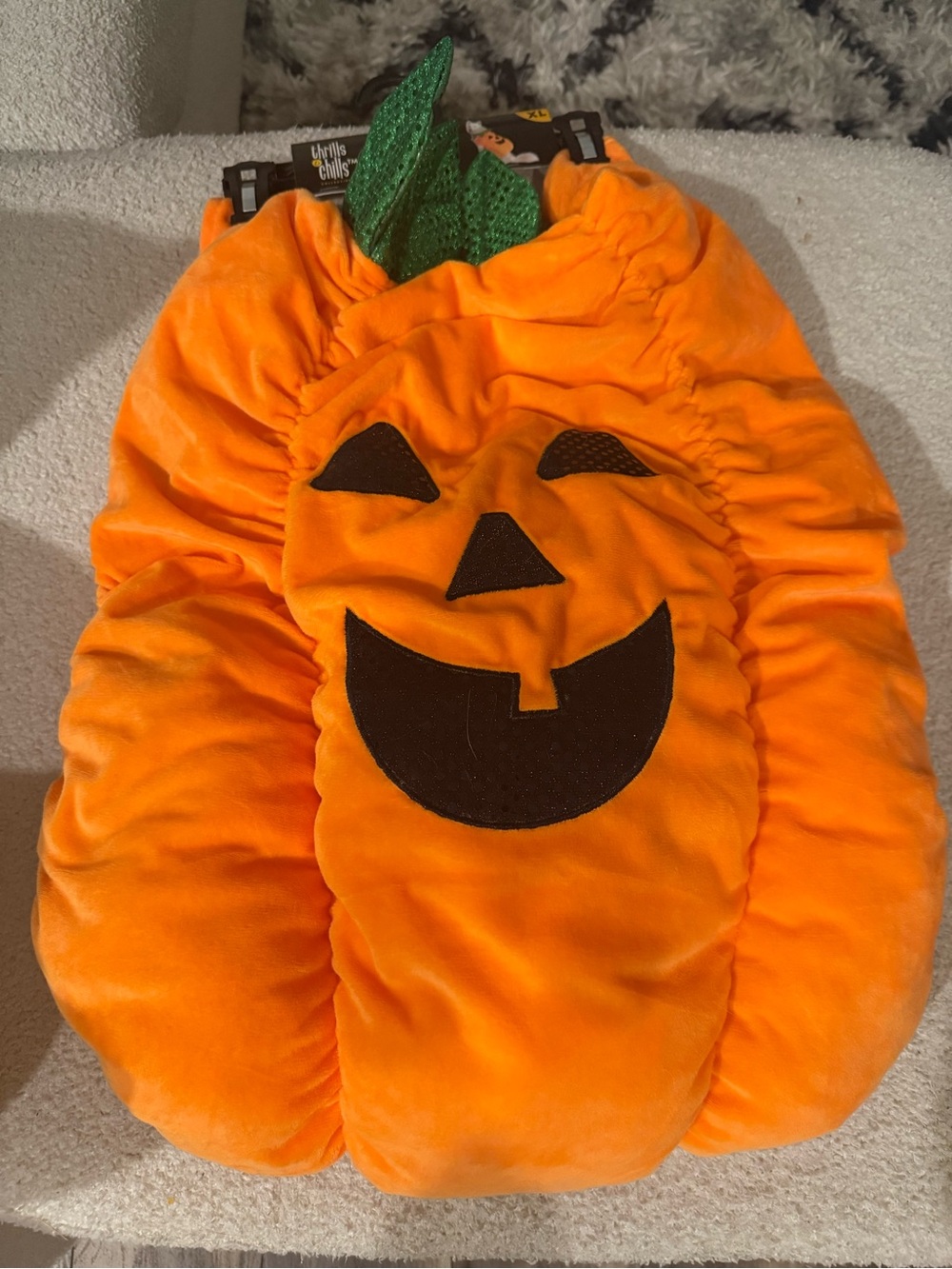 XL Dog Halloween Pumpkin Costume - Plush Jack-O'-Lantern